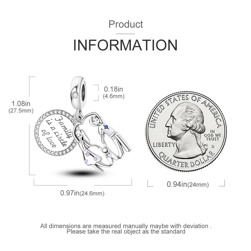 925 Sterling Silver Sweetheart Sister Charm | Fit Original Pandora & 3mm Bracelets DIY Jewelry Gift for Women