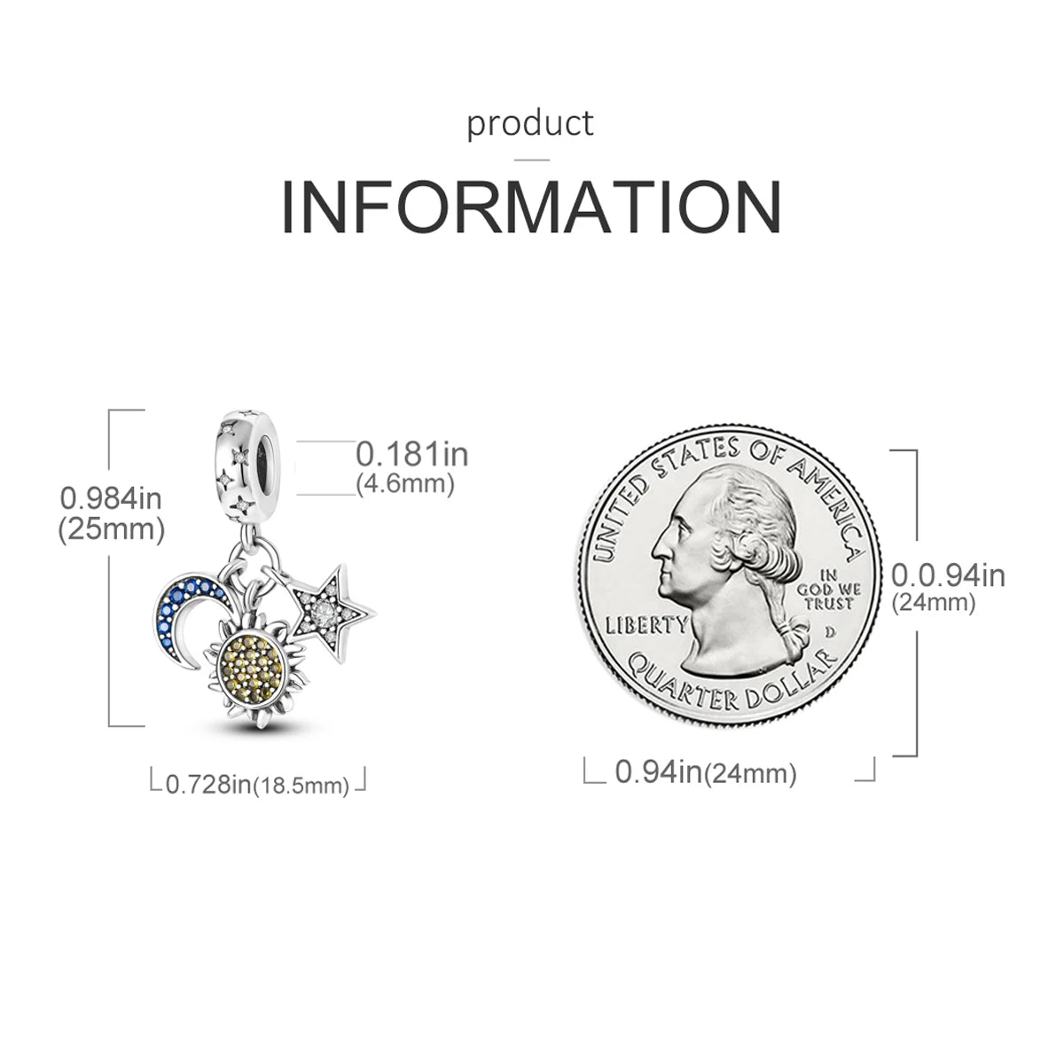 Silver Plated Colorful Glowing Moon & Stars Rainbow Dangle Charms | Fit Original Bracelet & Necklace | Women’s Jewelry Beads