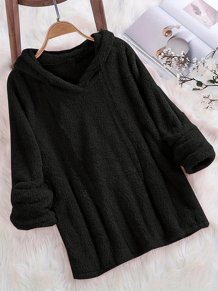 Women’s Fleece Solid Color Hoodie | Warm Casual Hooded Sweatshirt for Autumn & Winter 2024