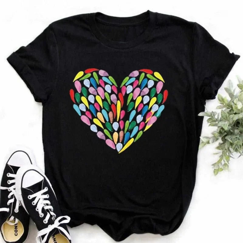 Maycaur Finger Heart Women's T-Shirt | Korean Ulzzang Graphic Tee | 90s Girl Casual Fashion Top