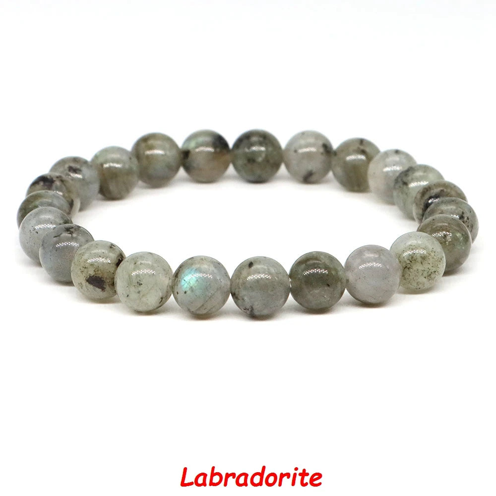 Natural Stone Healing Crystal Bracelet | Amethyst, Quartz & Agate Round Beads Elastic Stretch Bangle for Women & Men