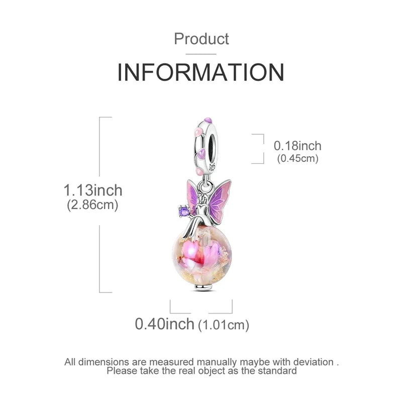 925 Sterling Silver Luminous Fairy Cat Owl Dragon Glass Charm | Original Design Bead for Bracelet DIY Jewelry