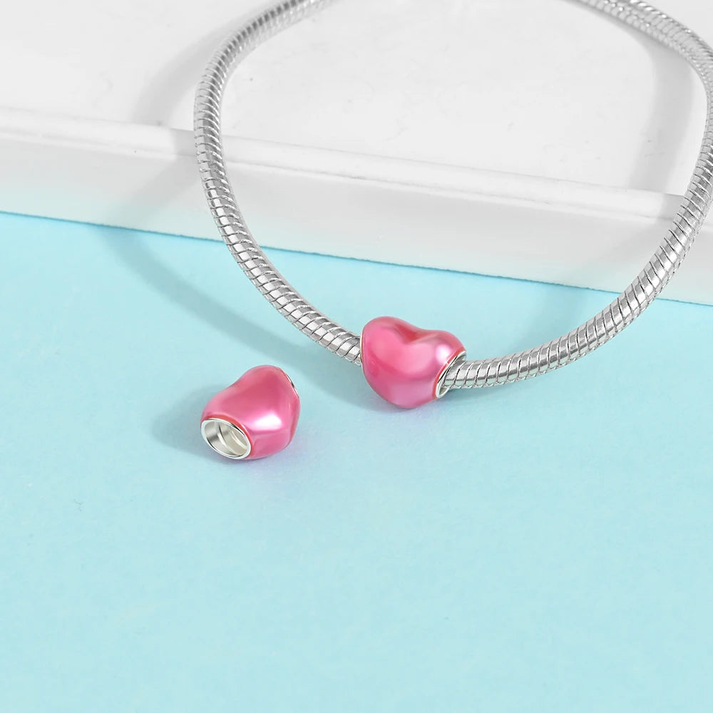 2025 New 925 Sterling Silver Colorful Shine Heart Charm Beads | Fit Snake Chain Bracelet & Necklace Women DIY Jewelry