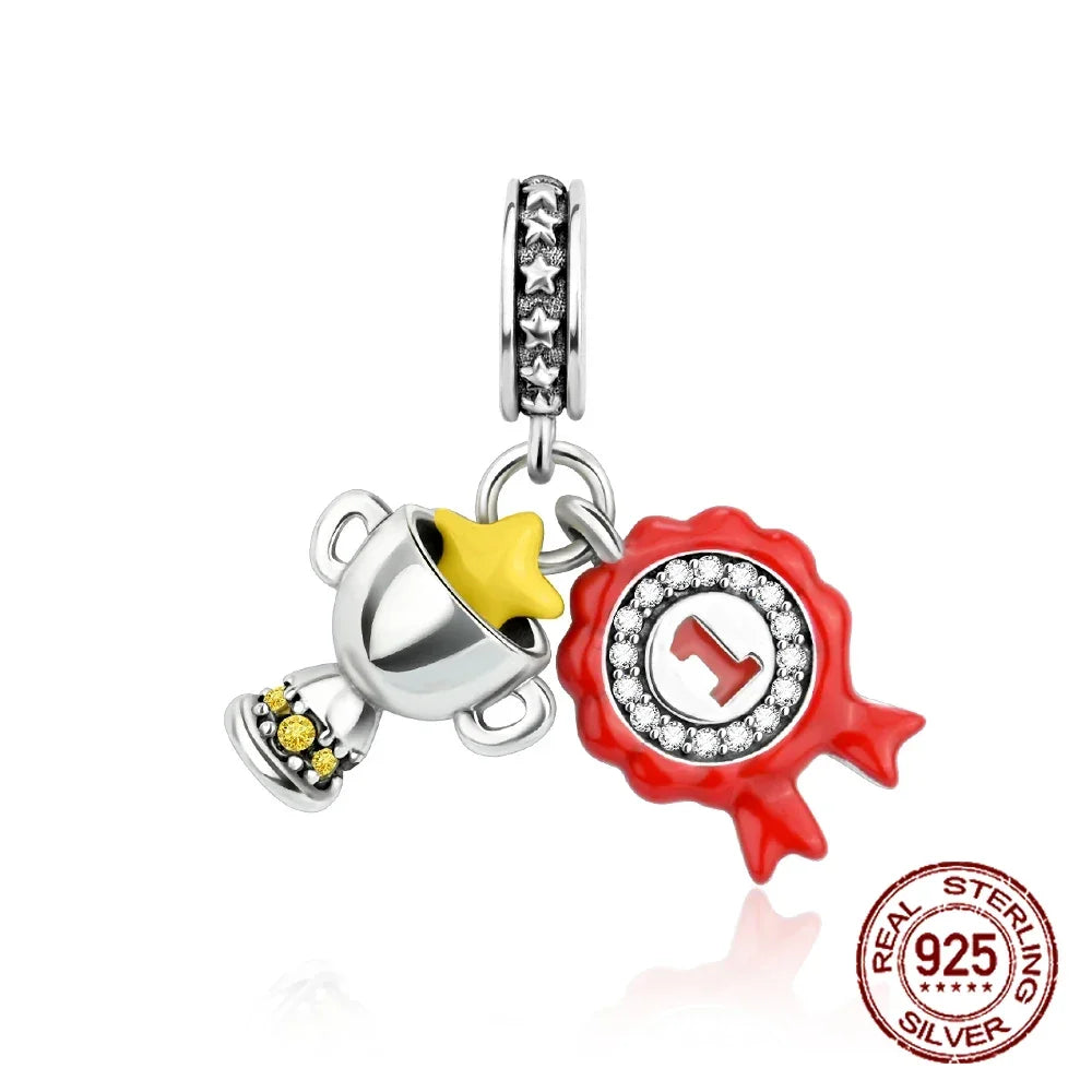 925 Sterling Silver Red Series Charms | Heart, Car & Strawberry Dangle Beads for Original Bracelet DIY Jewelry