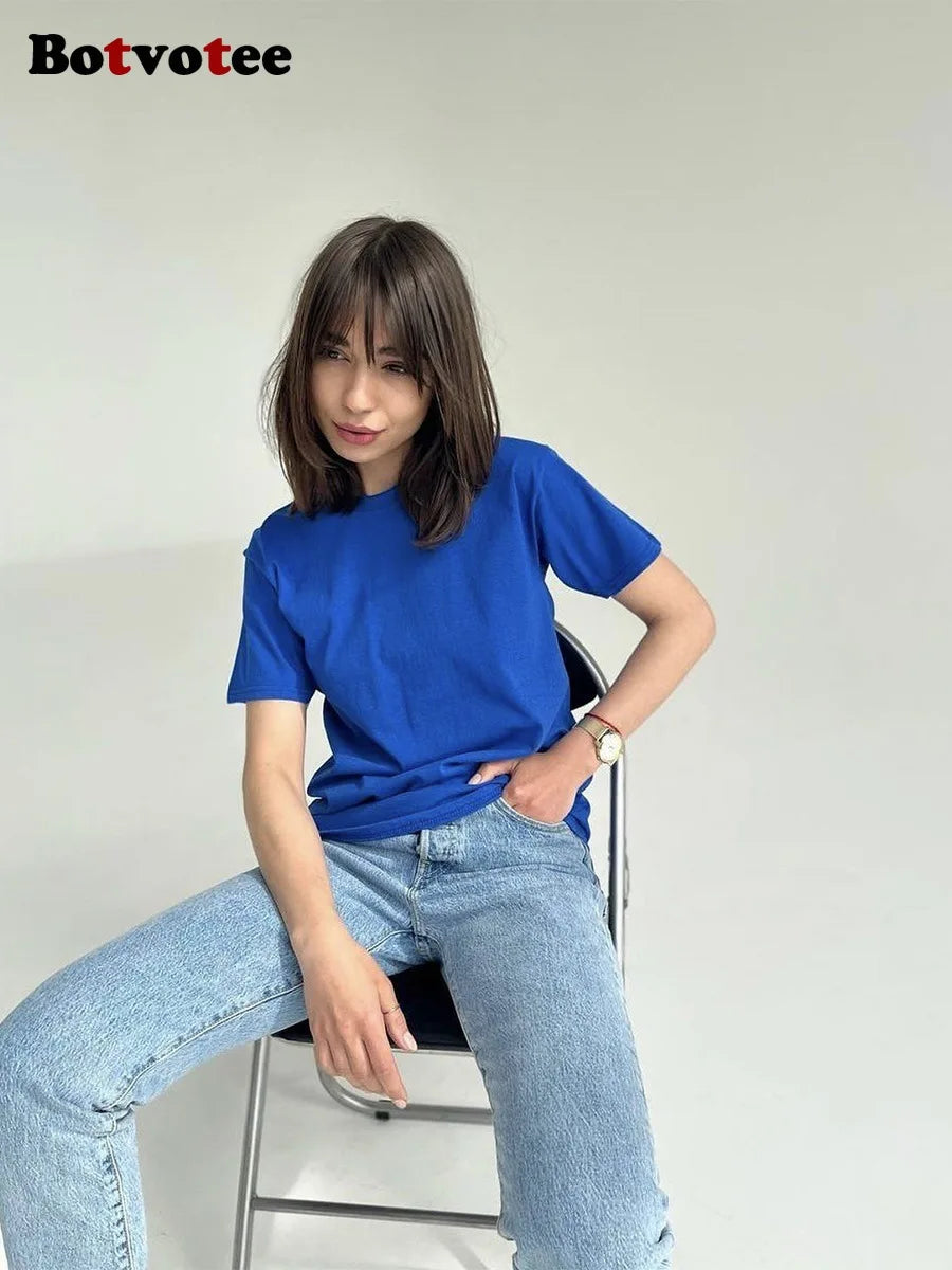 Botvotee 21 Colors Oversized Basic T-Shirts for Women | 100% Cotton Casual Summer Tops | Solid Color Loose Fit Tees