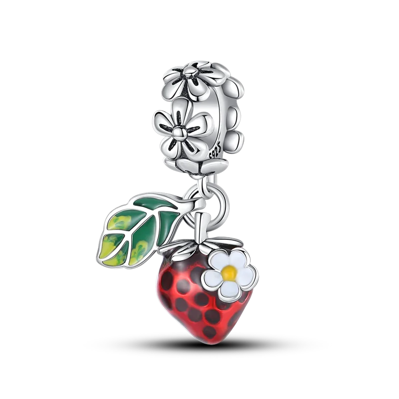 925 Sterling Silver Fruit Series Beads | Raspberry, Strawberry, Avocado & Lemon Dangle Charms for Bracelet