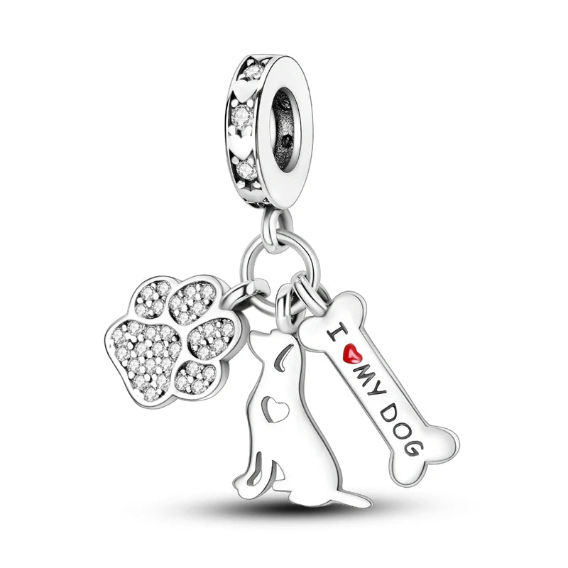 925 Sterling Silver Dog & Cat Animal Series Charms | Pet Beads for Original Bracelet & Necklace DIY Jewelry for Women