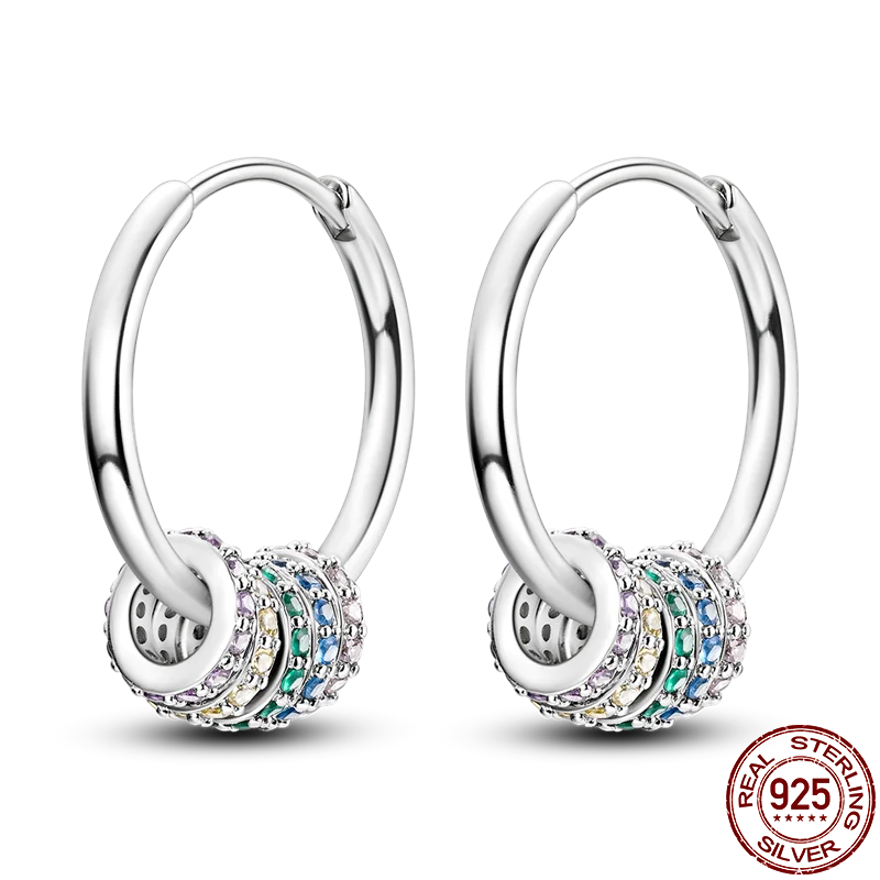 925 Sterling Silver Creative Hoop Earrings | Dangler Charms with Pave CZ for Women