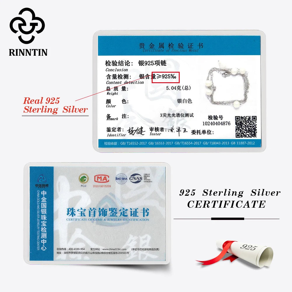 Rinntin 925 Sterling Silver Layered Natural Pearl Necklace | Geometric Pendant Luxury Jewelry