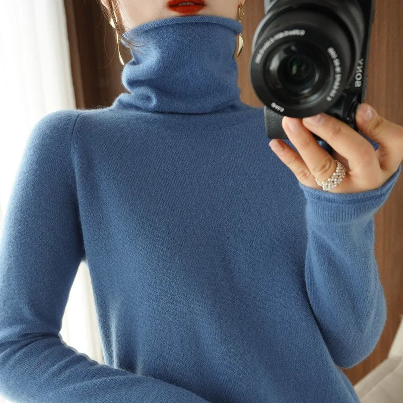 Autumn Winter Women’s Turtleneck Sweater – Slim Fit Long Sleeve Basic Knit Top | Warm Stretch Pullover