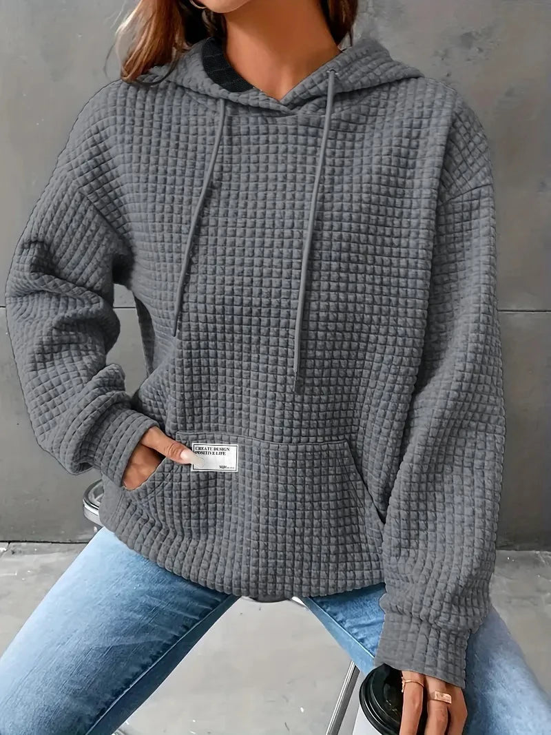 Women’s Autumn Winter Waffle Hoodie – Casual Sports Loose Sweatshirt for Women