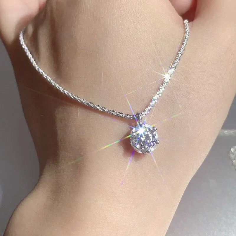 FEOBUR 1/2CT Moissanite Diamond Necklace – 925 Silver Crown Pendant for Women