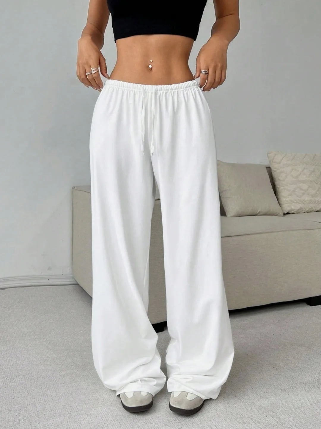 Elegant High Waist Baggy Pants | Women’s Loose Drawstring Wide Leg Sweatpants | Casual Streetwear Trousers