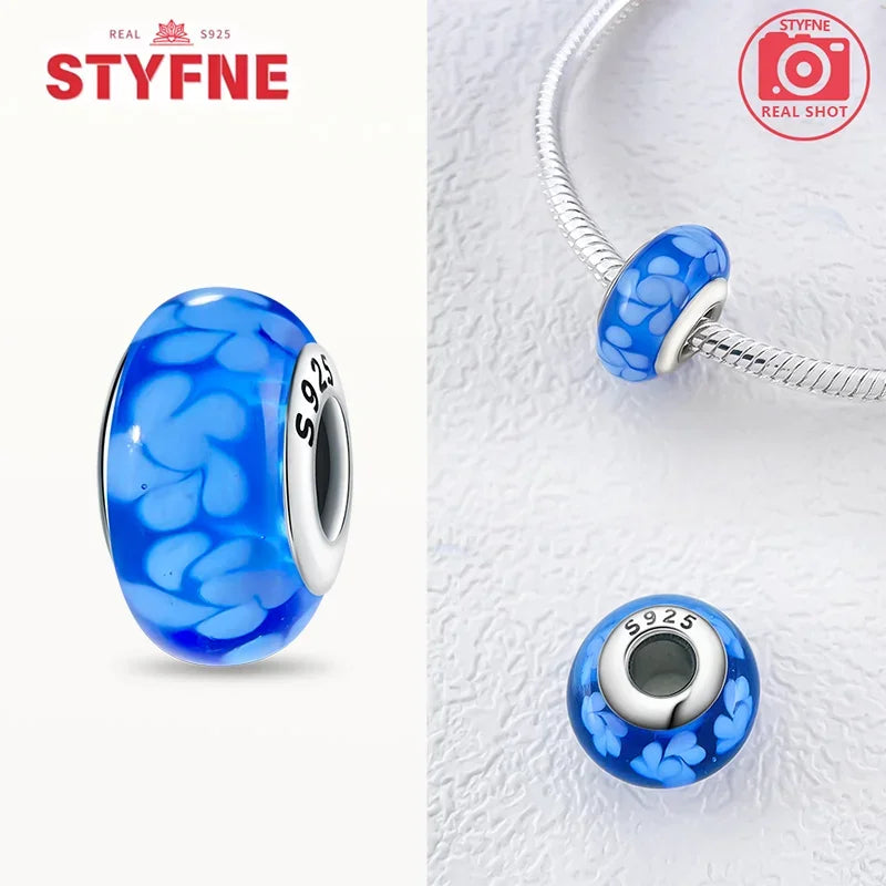 925 Sterling Silver Blue Series Crystal Enamel Murano Bead | Fit Original Bracelet Women DIY Fine Jewelry Gift