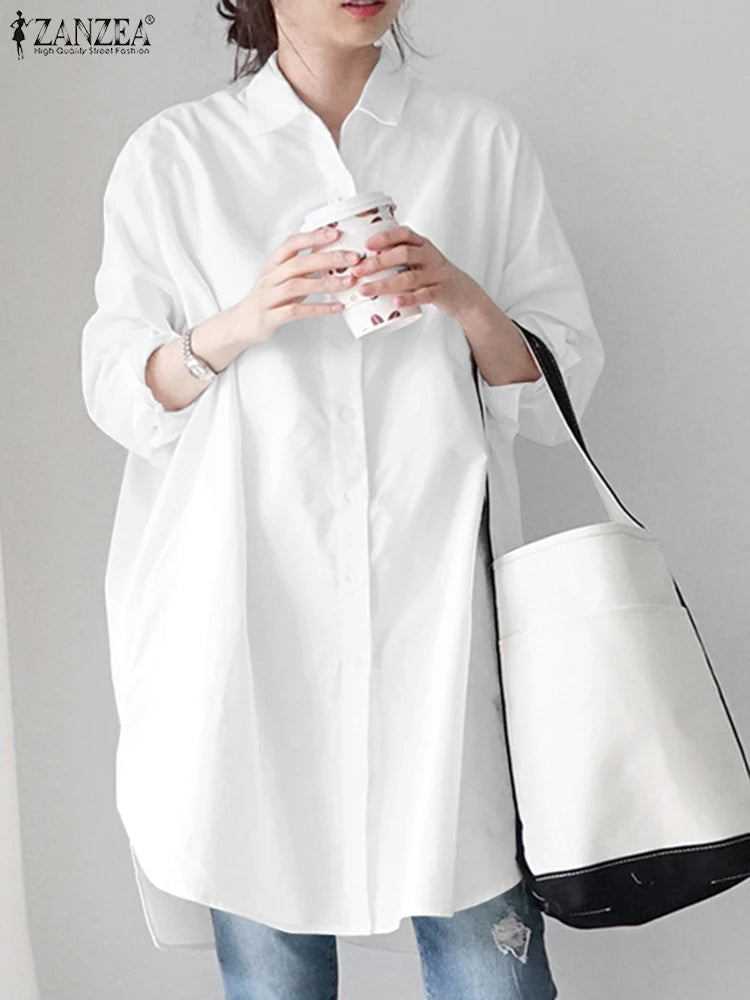 ZANZEA Summer Women Blouse – Lapel Neck Long Sleeve Casual Loose Work OL Top 👚☀️