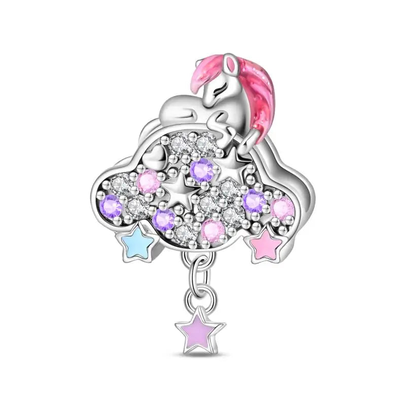 925 Silver Plated Magic Mirror Princess Angel Pink Charm Beads | Fits Original Pan 925 Bracelet | Exquisite DIY Jewelry