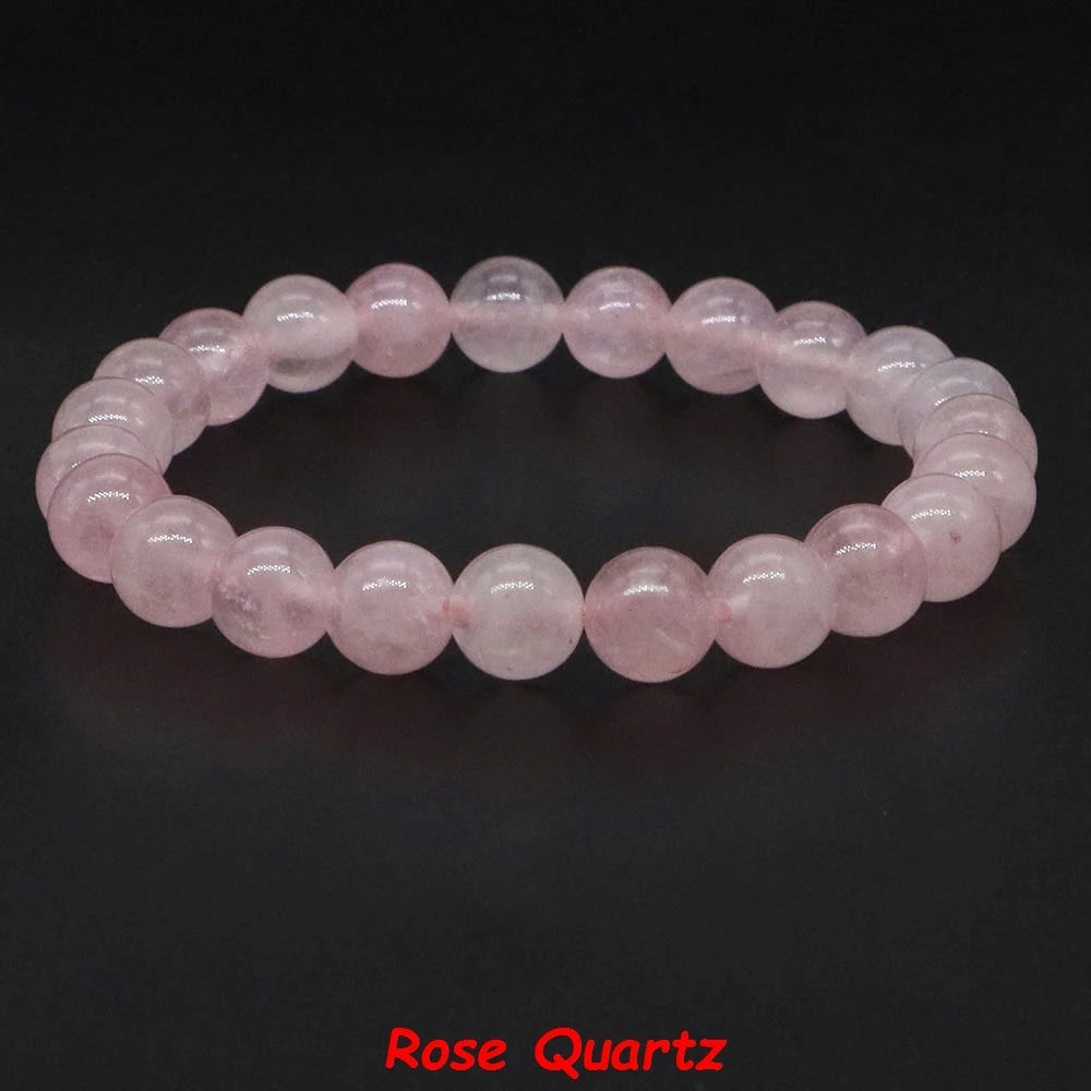 Natural Stone Healing Crystal Bracelet | Amethyst, Quartz & Agate Round Beads Elastic Stretch Bangle for Women & Men