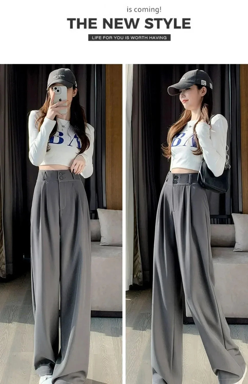 Elegant Wide Leg Pants | Women’s Korean Style High Waist Black Baggy Trousers