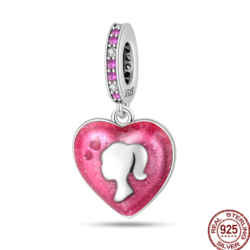 925 Sterling Silver Romantic Princess Charm Beads – Pink Dress, Lipstick & Dancing Shoes Fit 3MM Bracelet