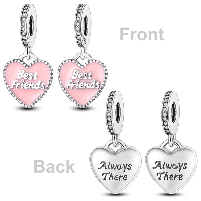 925 Sterling Silver Colorful Charms – Rose, Crown, Rainbow & Heart Dangle Beads Fit Pandora Bracelet & Necklace