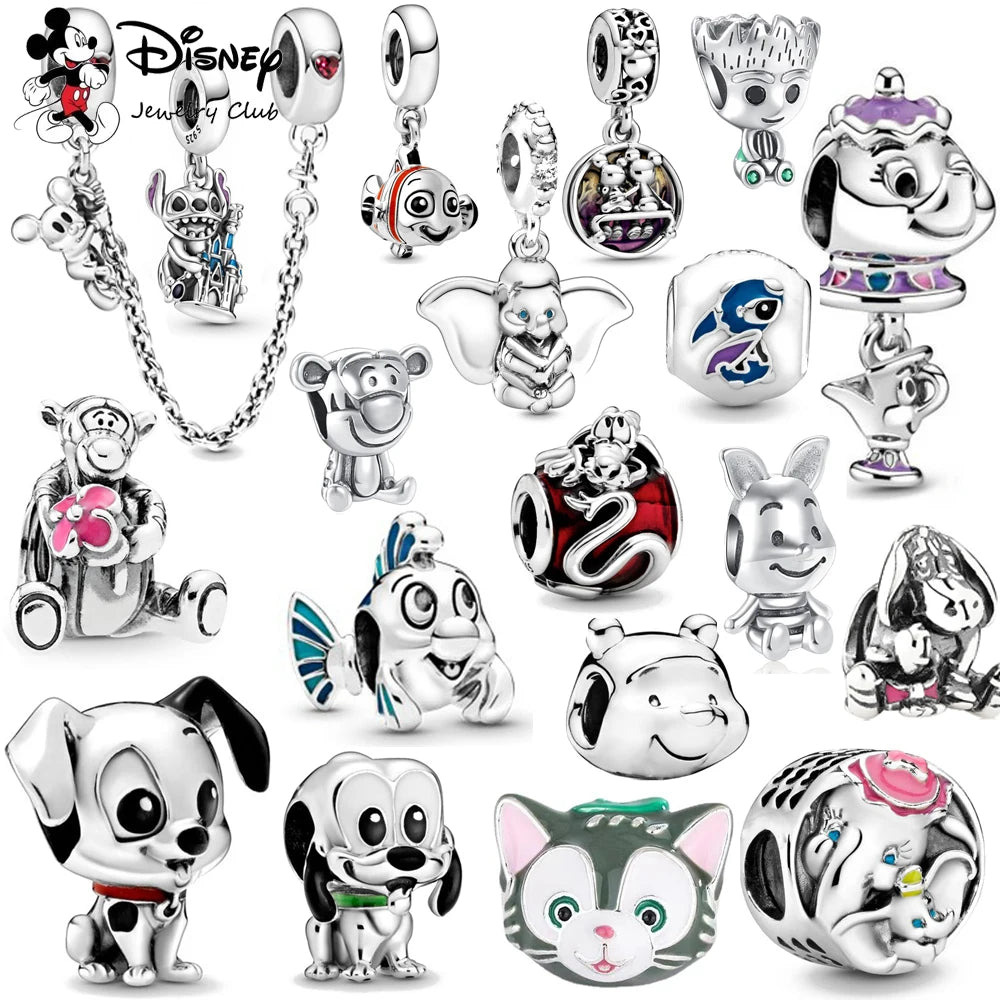 Miniso Disney 925 Sterling Silver Dumbo Mickey Stitch Dalmatians Charms | Fit Original Bracelet DIY Jewelry Accessories