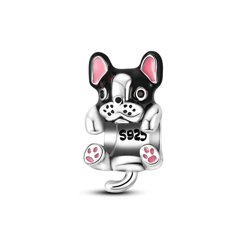 925 Sterling Silver Pink Cat & Dog Paw Charm Bead | Animal Claw Bone Beads for 925 Bracelet DIY Jewelry Gift