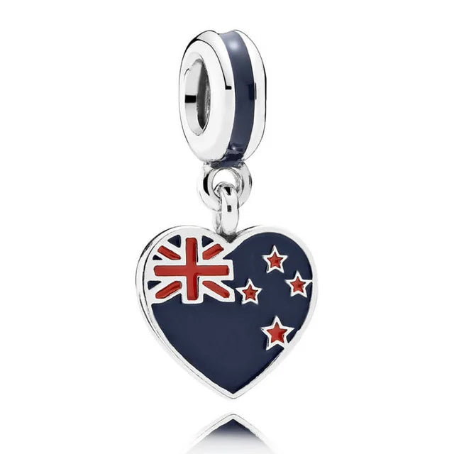 925 Sterling Silver National Flag Charms | Britain, Spain & Brazil Building Beads Fit Pandora Bracelet – Travel Jewelry Accessories