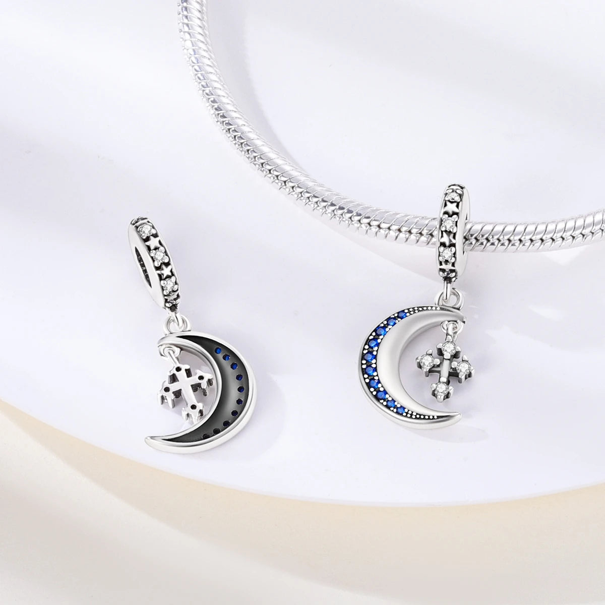 Silver Plated Colorful Glowing Moon & Stars Rainbow Dangle Charms | Fit Original Bracelet & Necklace | Women’s Jewelry Beads