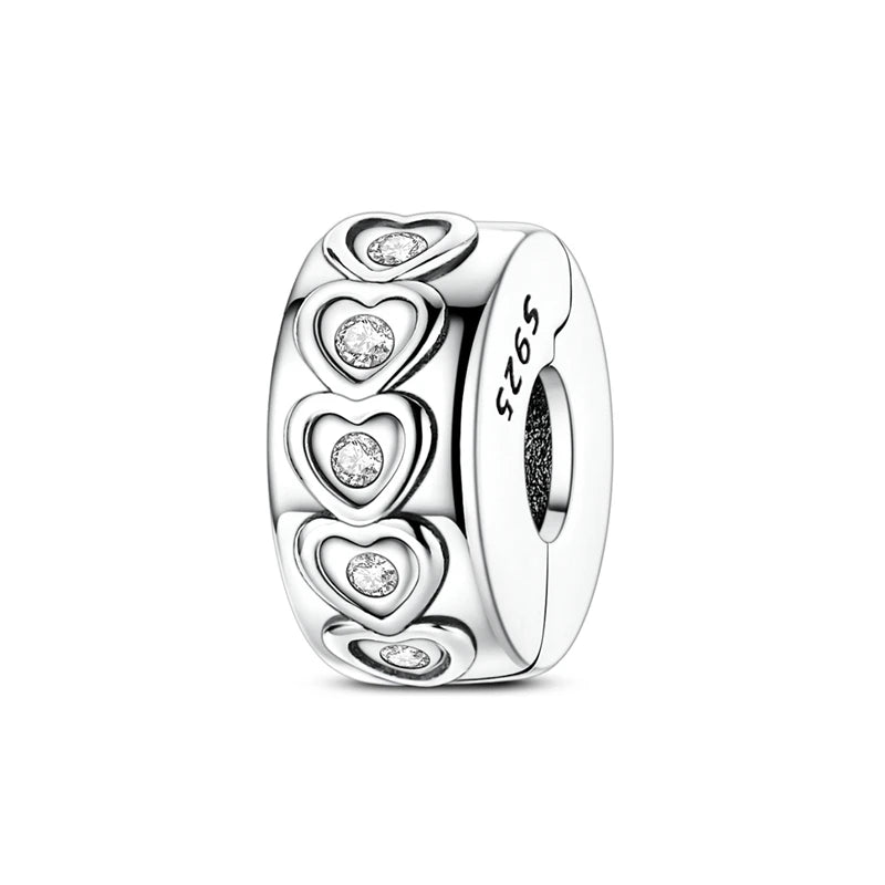 Original 925 Sterling Silver Clip Charm Bead | Round Heart Love Family Charms Fit Bracelet Women DIY Jewelry Gift