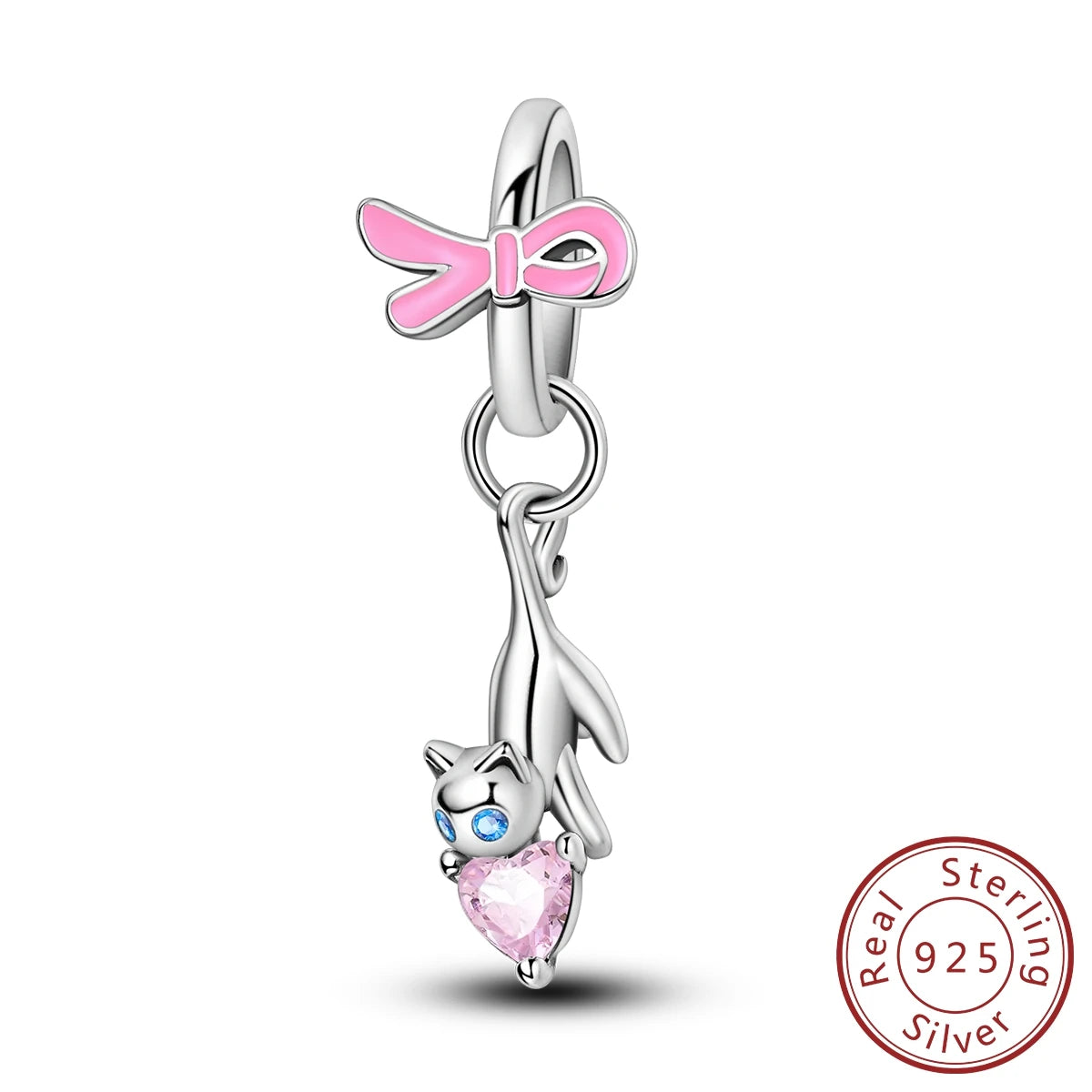 925 Sterling Silver Pink Zircon Heart Cross Charm | Fits Pandora Original Bracelet | Women’s Pendant DIY Jewelry Gift