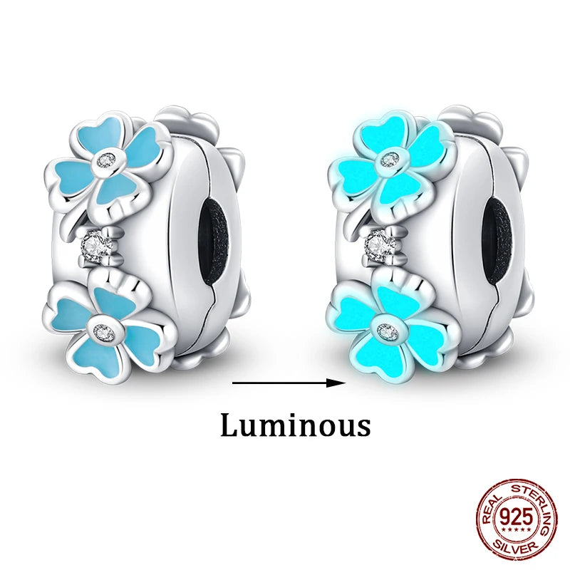 925 Sterling Silver Luminous Butterfly Star Moon Charm Bead | Round Clasp Bead for 3mm DIY Bracelet Jewelry Gift