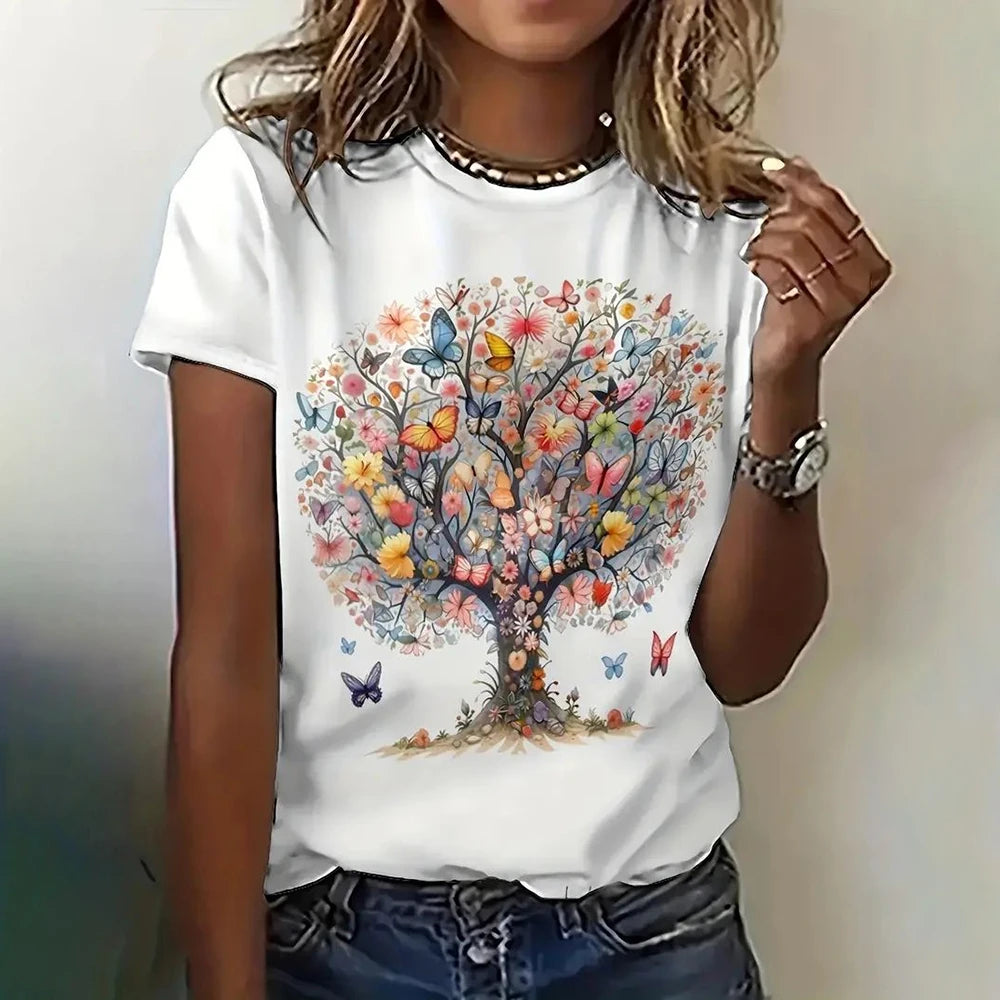 Summer Butterfly Dandelion 3D Print T-Shirt Women – Y2K Streetwear Casual O-Neck Short Sleeve Tee