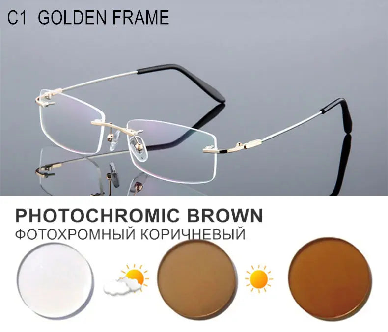 Titanium Alloy Rimless Glasses – Custom Prescription Eyewear for Men & Women | Anti Blue Ray & Photochromic Lenses