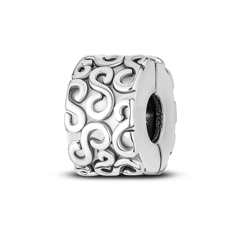 925 Sterling Silver CZ Pave Daisy Clip Charm & Safety Chain – Fits Original Pandora Bracelet, Women’s Silver Stopper Beads Jewelry