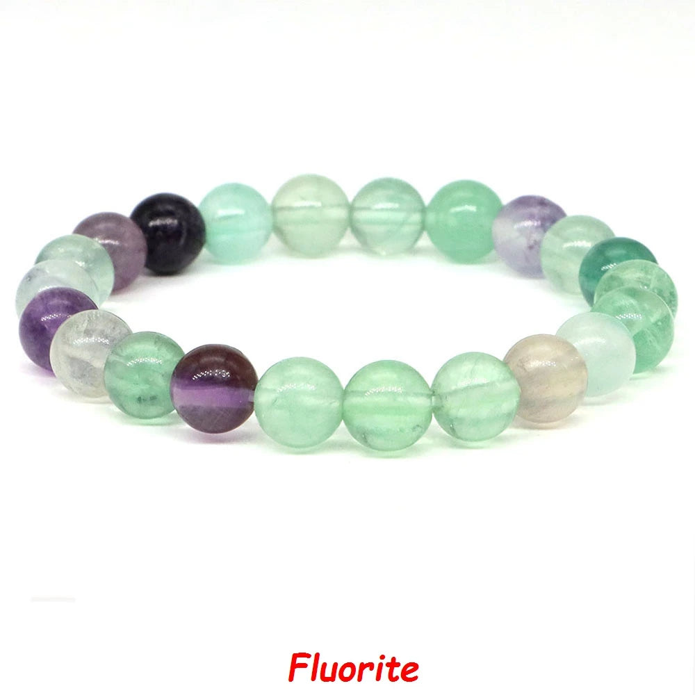 Natural Stone Healing Crystal Bracelet | Amethyst, Quartz & Agate Round Beads Elastic Stretch Bangle for Women & Men