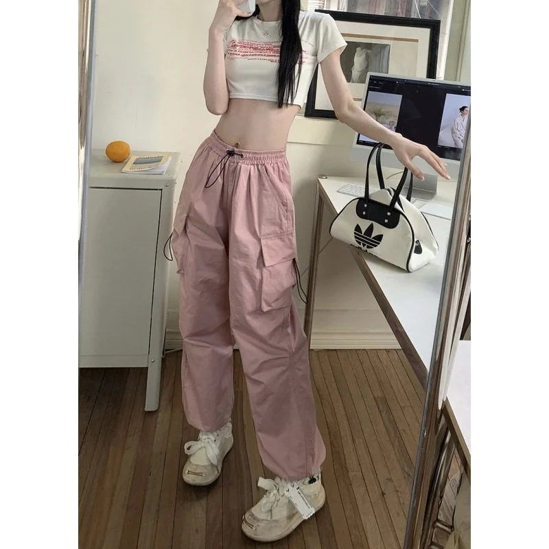 American Retro Workwear Casual Pants – Women’s Summer Straight Loose Wide Leg Trousers