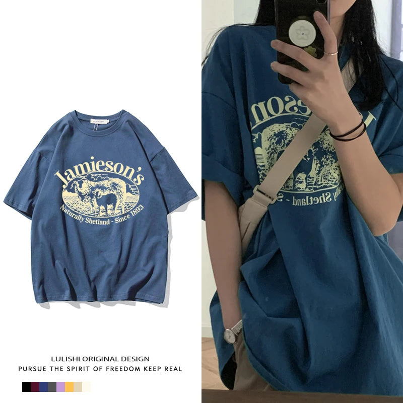 Trendy Oversize Long Sleeve T-Shirt – Women’s Loose Fit Korean Style Summer Vintage Text Top
