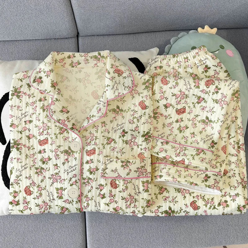 Thickened Air Cotton Women’s Loungewear Set – Lazy Bear Cartoon Long Sleeve Top & Pants 🐻❄️🛋️