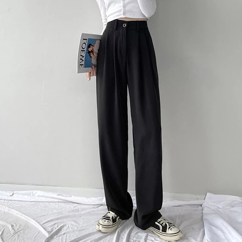 Women's Wide Leg Suit Pants | Spring Casual Straight Leg Trousers | Classic High Waisted Solid Slacks