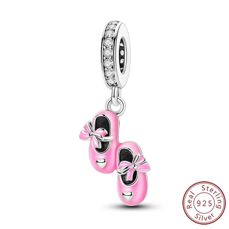 925 Sterling Silver Ballet Shoes & Perfume Bottle Charms | Bow Beads Fit Original Bracelet Pendant DIY Fine Jewelry for Women