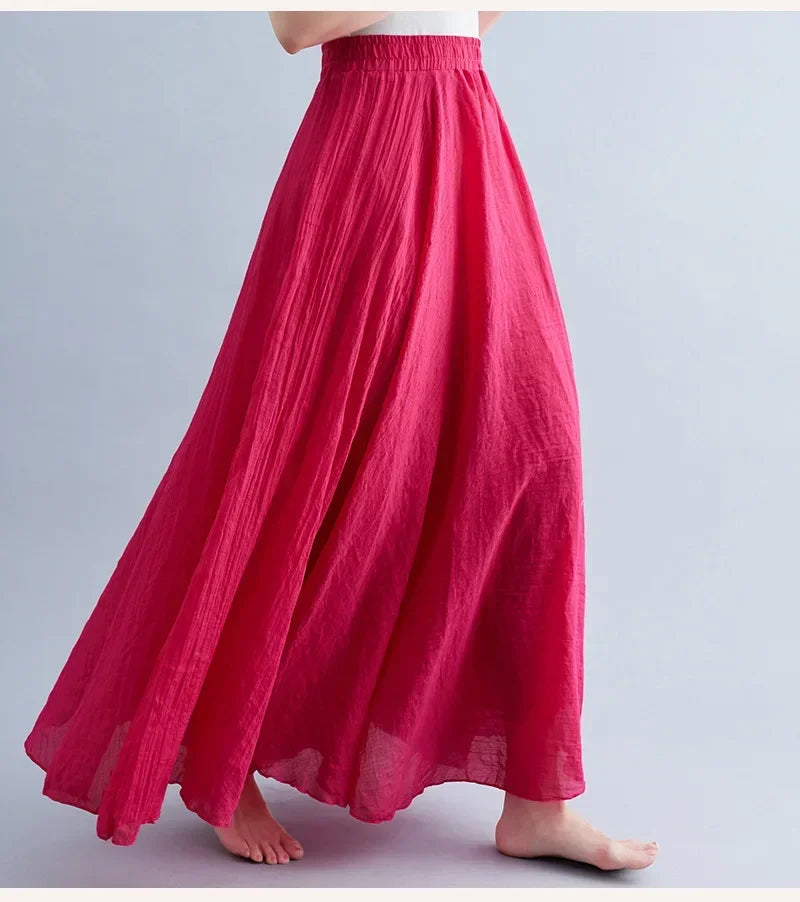 Fashion Solid Cotton Linen Women Maxi Skirt – Elegant Harajuku Casual Loose Long Skirt 👗✨