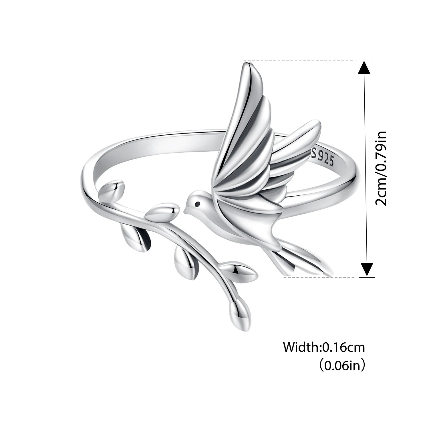 BISAER 925 Sterling Silver Floral Bird Open Ring | Adjustable White Gold Plated Flower Band for Women – Fine Party Jewelry