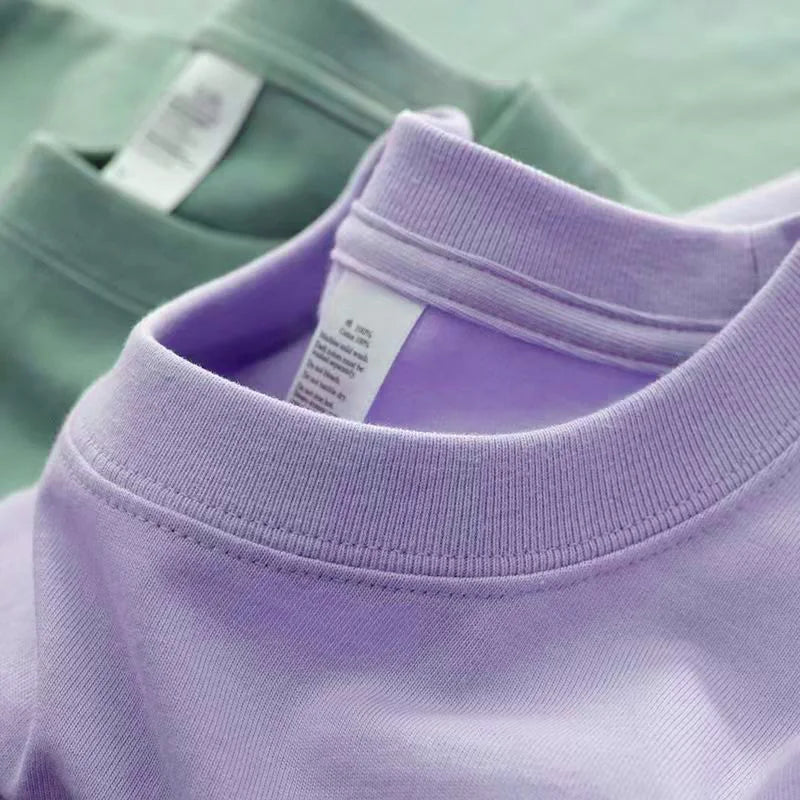 Loose Fit Pure Cotton T-Shirt | Korean Style Round Neck Basic Top | Unisex Layering Tee in Purple