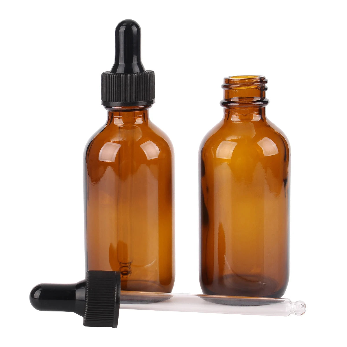 6/12/24PCS 60ML Amber Glass Dropper Bottles – Refillable Cosmetic, Perfume & Essential Oil Bottles with Glass Pipette