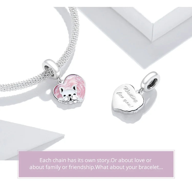 BISAER 925 Sterling Silver Dog Charm | Cute Dachshund Pet Bead Pendant for Women’s DIY Bracelet Jewelry