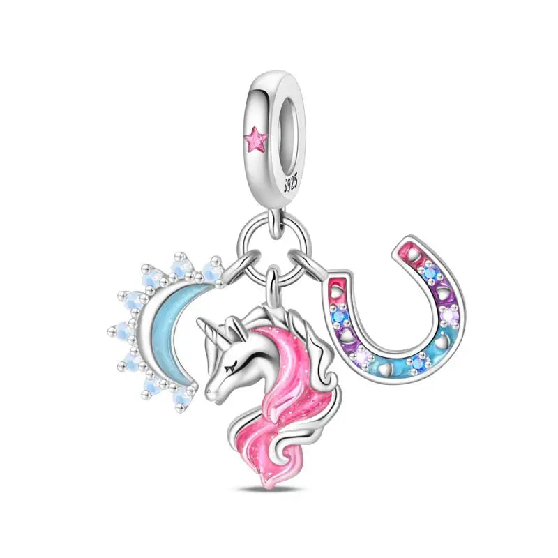 925 Silver Plated Magic Mirror Princess Angel Pink Charm Beads | Fits Original Pan 925 Bracelet | Exquisite DIY Jewelry
