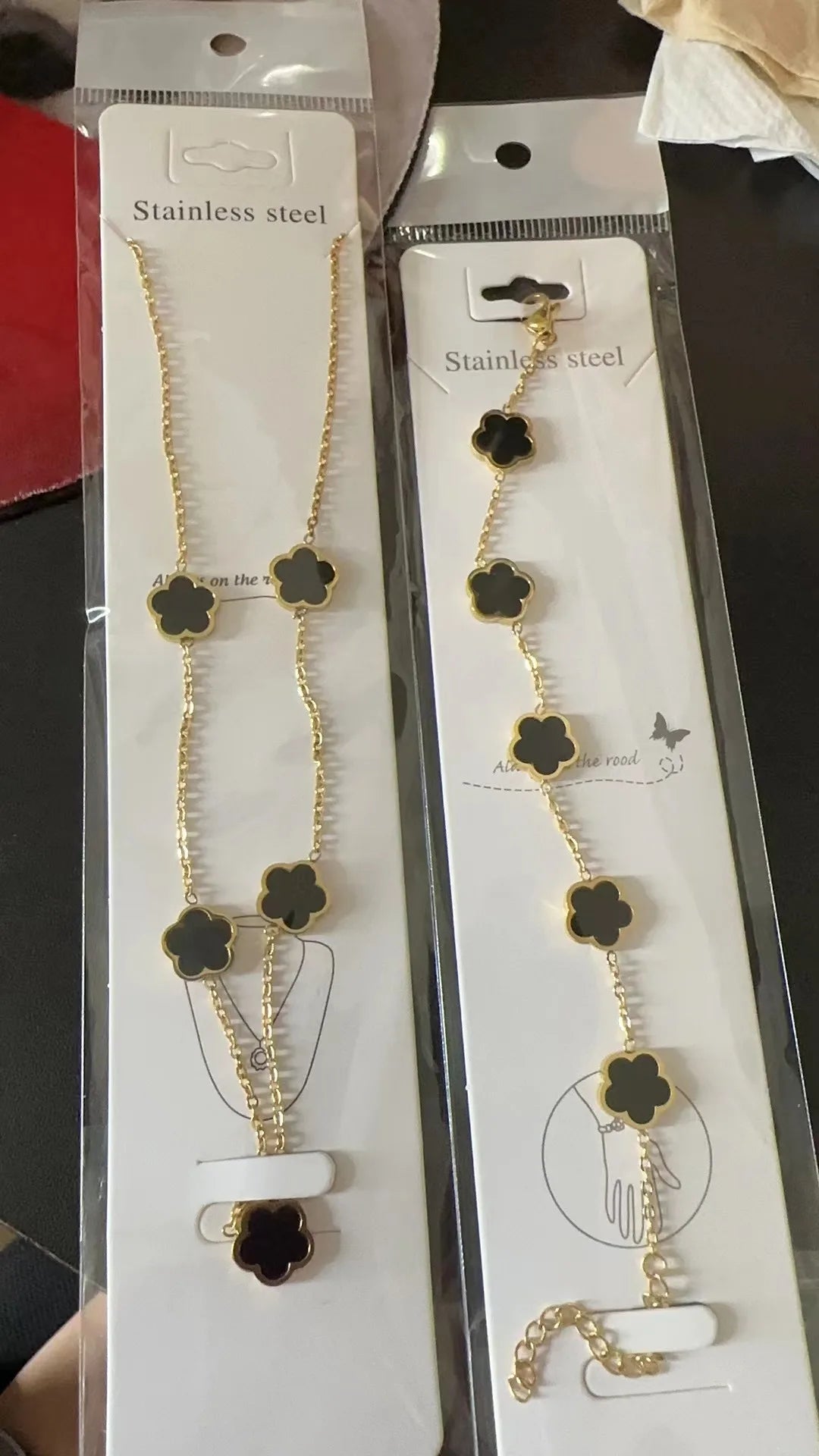 Stainless Steel Leaf Flower Jewelry Set | Non-Fading Minimalist Pendant Necklace, Earrings & Bracelet – Women’s Fashion Set