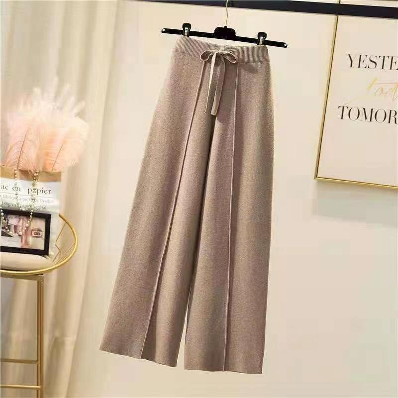 Knitted Pants Women | High Waist Elastic Drawstring Loose Casual Wide Leg Pants | Spring & Autumn