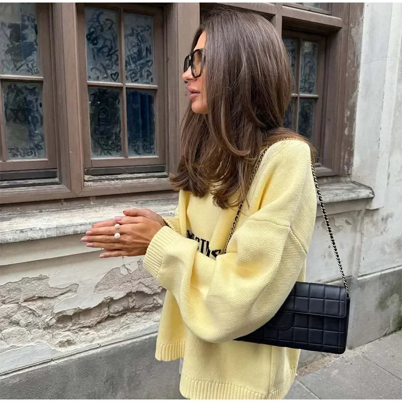 2025 Women’s Oversize Knitted Top | Full Sleeve Round Neck Pleated Loose Sweater | Autumn Daily Streetwear