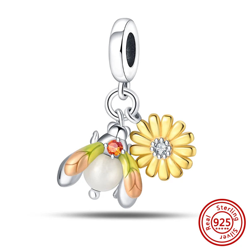 Yellow Hot Series 925 Sterling Silver Sunflower Bee Sun Hat Charms | Fit Original Bracelet DIY Women Jewelry Gift